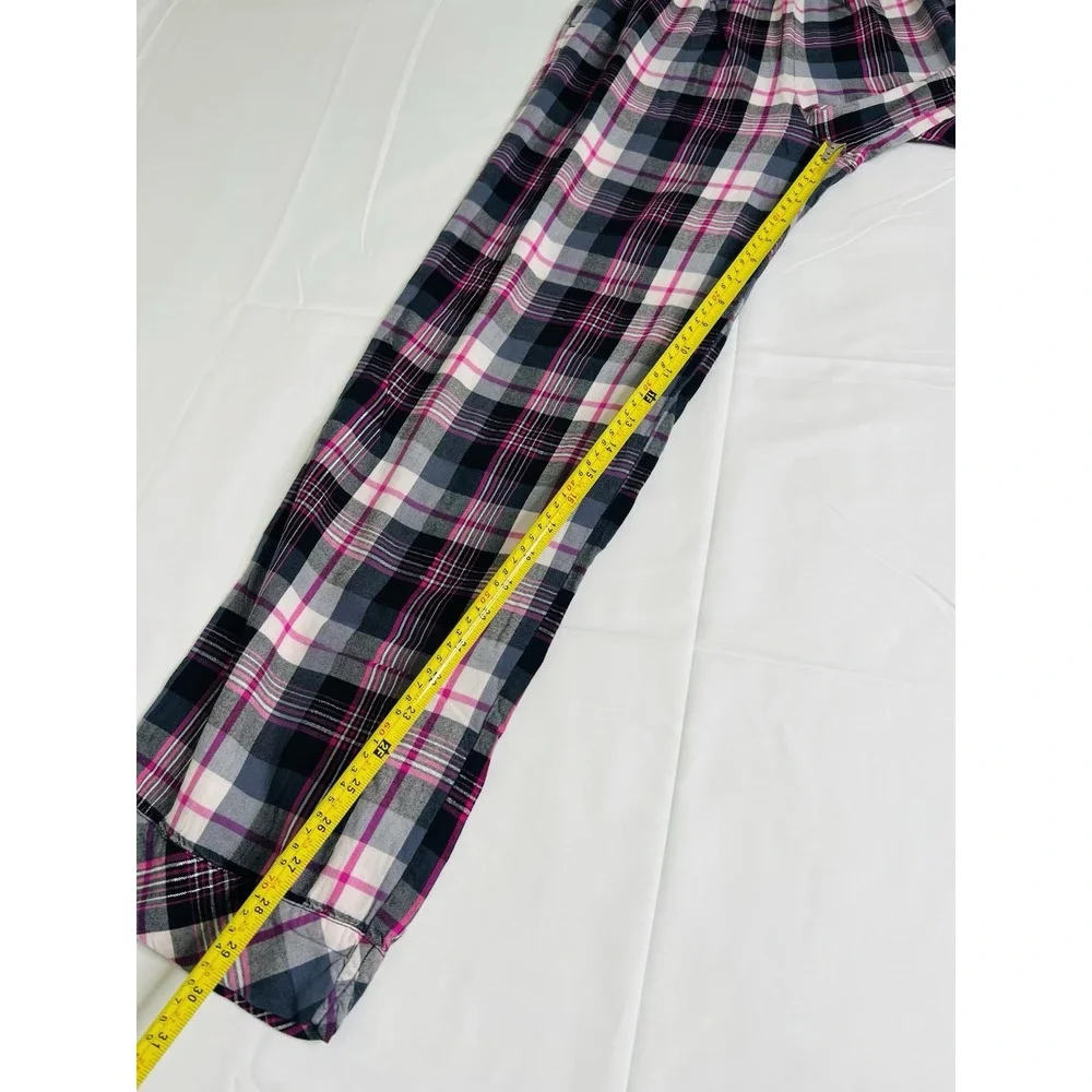 Victorias Secret 2PC Flannel Plaid Long Sleeve ButtonUp Shirt Pants Pink Black S